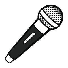Black and White Microphone Illustration with Thick Outline Perfect for Music Podcast and Audio Related Projects and Designs