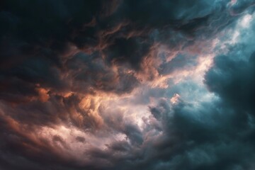 Obraz premium Dramatic storm clouds gather over the horizon at dusk creating a breathtaking sky