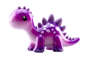 Purple dinosaur toy with a shiny finish, on clear background