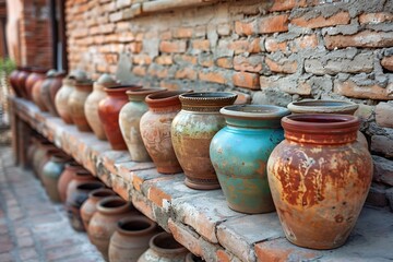 Vibrant pottery collection traditional fired clay high resolution picture