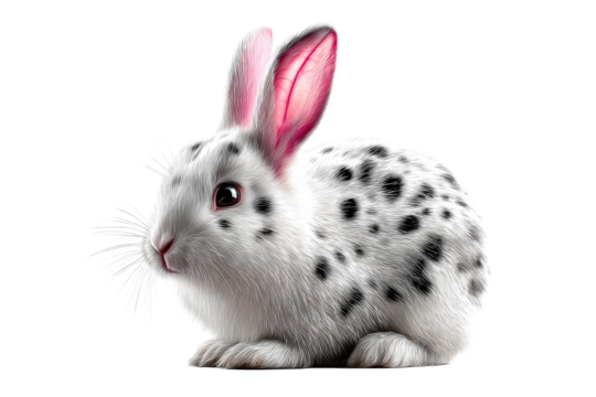 Pink eared, spotted white rabbit on transparent background - Powered by Adobe