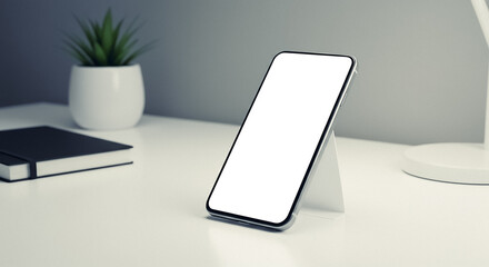 smartphone with blank screen on a modern minimalist desk