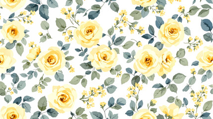 Seamless pattern with yellow flowers, Seamless pattern watercolor background pattern yellow rose 