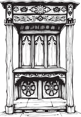 Fototapeta premium Ancient Slavic architecture, the patterns are made with wood carvings. Hand drawn vector illustration