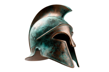 Classic Greek bronze helmet with a distinctive crest design