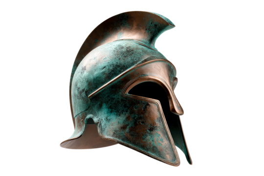 Classic Greek bronze helmet with a distinctive crest design