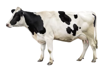 Gordijnen Koe Black and white cow standing alone on a white background in a rural farm setting  © SM Creative