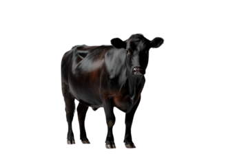 Brown cow standing on white background with farm and nature tags