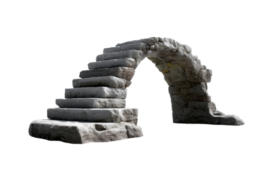 Stone archway with steps on transparent background for design