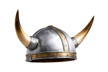 Viking helmet with horns displayed on transparent background