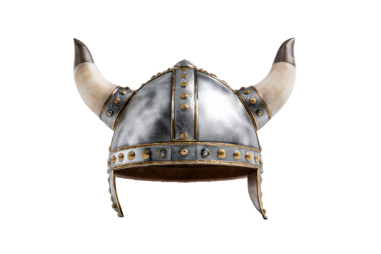 Viking helmet with horns on transparent background