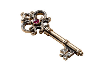 Intricate antique key with decorative design and gemstone