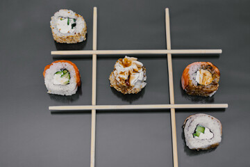 Sushi with Salmon on black Background
