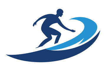 a surfer riding a large blue wave, dynamic motion, high-contrast, minimalist, digital art
