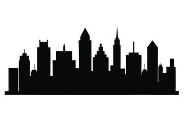 Naklejka premium cityscape silhouette, urban skyline, black and white, minimalist architecture, modern buildings, skyscrapers, metropolitan skyline, downtown district, city landscape, architectural illustration 