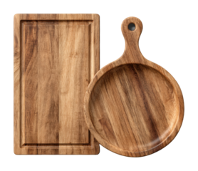 Stylish wooden serving boards for entertaining kitchen product cozy home top view isolated on transparent background