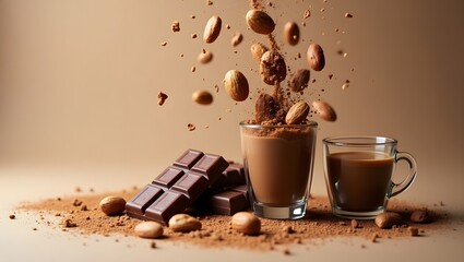 Chocolate drink with almonds and cocoa powder