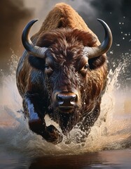 Bizon buffalo in the water