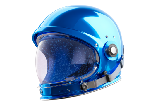 Blue astronaut helmet with clear visor for space exploration