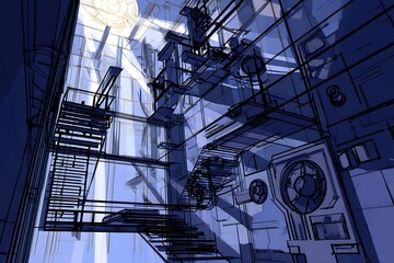 Abstract industrial building architecture view