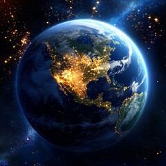 Obraz premium Night Earth North America City Lights, Space View, Planet Composition, Earth at Night, Globe, Night Lights Earth, Space