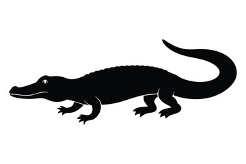 Fototapeta premium alligator, black silhouette on white background, simple minimalist style, smooth clean edges, high contrast 