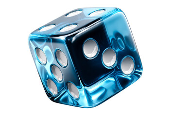 Blue transparent dice showing six and three on visible sides