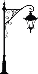 Elegant Vintage Streetlight Silhouette with Intricate Details on a White Background for Graphic Design and Illustration Projects
