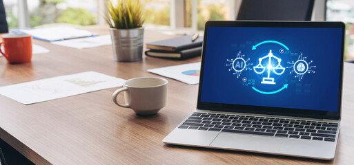 AI ethics responsibility standard law and rules on computer screen provide report of AI ethic...