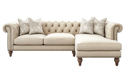Light beige sectional sofa with tufted back and armrests