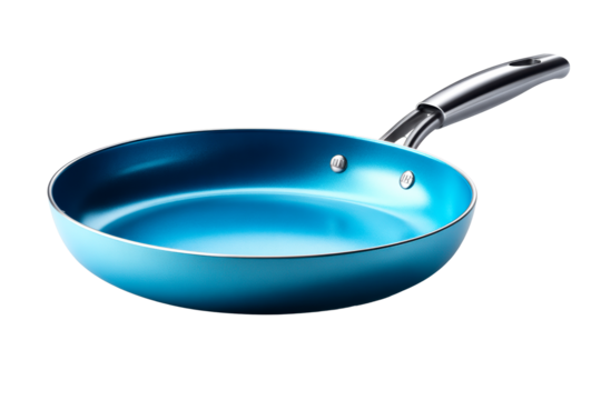 Stylish blue frying pan with a sleek handle for cooking