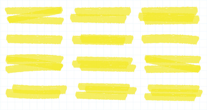 Yellow Marker Stroke Pack, Hand Drawn Sharpie Lines, Vector Underlining Elements set