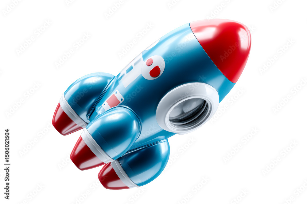 Wall mural colorful rocket toy flying upward with a shiny finish