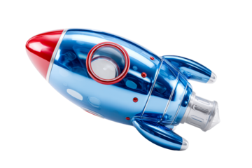 Colorful toy rocket with transparent background displayed creatively