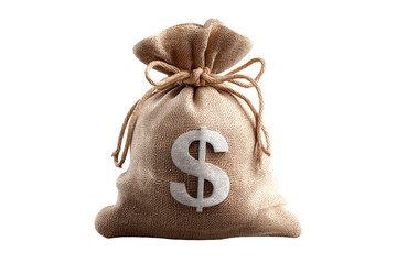 Hessian bag filled with money symbol on transparent background