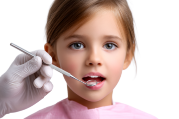 Child receiving dental examination in a clinic setting