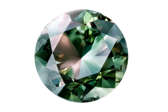 Colorful round gemstone with multi faceted reflection and sparkle