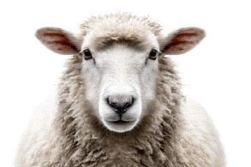 Fototapeta premium Sheep with fluffy wool and gentle expression on transparent background