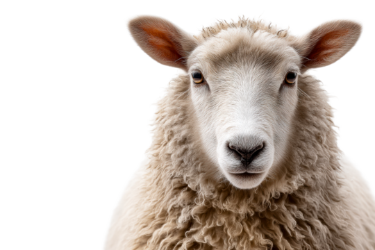 Sheep with wooly coat looking directly at the camera with interest