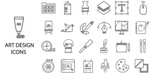 Art and Design simple concept 24 hand drawn color icons set .Vector illustration.
