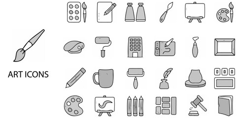 Art simple concept 24 hand drawn Grew color icons set .Vector illustration.