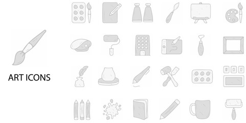 Art simple concept 24 hand drawn grew color icons set .Vector illustration.