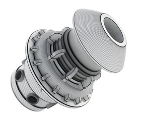 3D wireframe industrial product on transparent background. 3D illustration