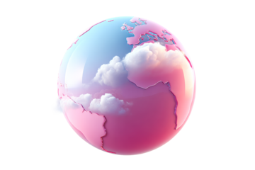 Colorful globe with clouds on a transparent background