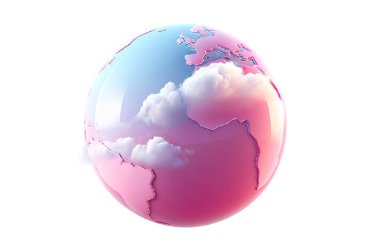 Colorful globe with clouds on a transparent background