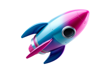 Colorful rocket launching into space with a sleek design