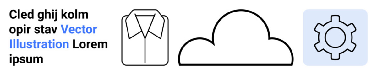 Shirt outline, simple cloud shape, gear icon in soft hues. Ideal for technology, computing, data storage, clothing design, fashion, teamwork simple landing page © robu_s