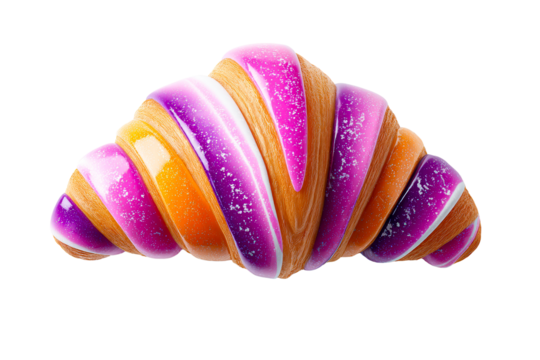 Colorful croissant with pink, purple, and orange glaze