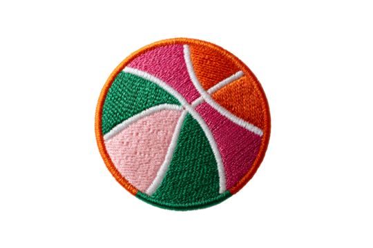 Colorful embroidered patch featuring a geometric ball design