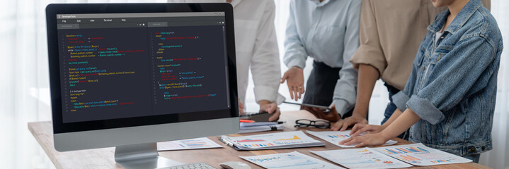 Software development programming on computer screen for brisk application and program coding